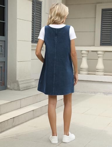 41TDRIbr2aL.jpg Denim Overall Dress for Women Casual Mini Sleeveless Jean Vintage Jumper Skirt Dress with Pockets