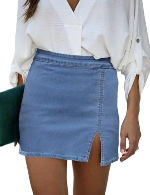 41THn0WJVVL.jpg Jean Skirt for Women with Slit High Wasited Bodycon Stretch Pencil Mini Short Denim Skirts