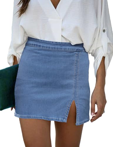 41THn0WJVVL.jpg Jean Skirt for Women with Slit High Wasited Bodycon Stretch Pencil Mini Short Denim Skirts