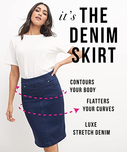 41TUBWYijL.jpg Women’s Ease into Comfort Pull-On Stretch Denim Skirt – Soft Jean Fabric, Flattering Slim Fit, All-Day Comfort