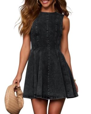 Denim Dress for Women Sleeveless Babydoll Tank Jean Dress Slim Fit A-Line Summer Dresses for Women 2025