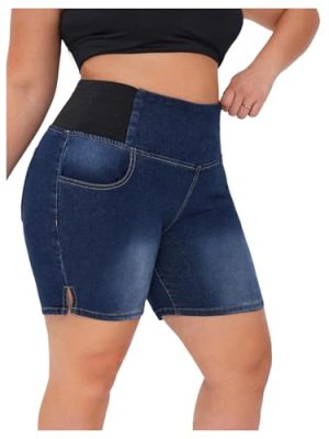 41TXUr1MiYL.jpg Women's Plus Size Casual Jean Shorts High Waisted Stretchy Denim Bottoms Jorts Baagy with Pockets