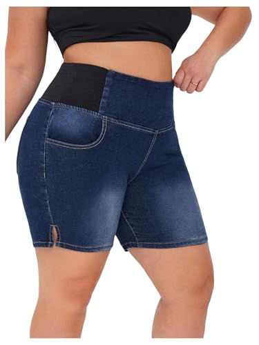 41TXUr1MiYL.jpg Women's Plus Size Casual Jean Shorts High Waisted Stretchy Denim Bottoms Jorts Baagy with Pockets