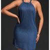 41TXeWW6jbL.jpg Women's Halter Tie Back Denim Dress Sleeveless Casual Short Dresses
