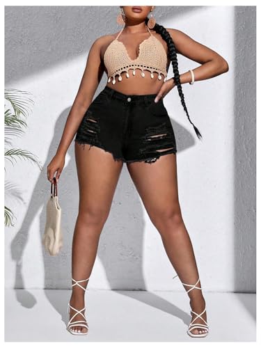 41Tg6nm0akL.jpg Women's Plus Size Ripped Denim Shorts Casual Summer High Waisted Skinny Jean Shorts