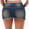 41U0DHrPrEL.jpg Women's Denim Mini Skirt Low Waist Distressed Raw Hem Micro Jean Skirts