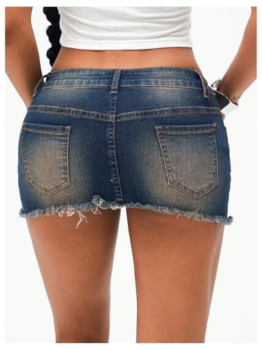 41U0DHrPrEL.jpg Women's Denim Mini Skirt Low Waist Distressed Raw Hem Micro Jean Skirts