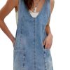 41U4xp0iR3L.jpg Women's V Neck Sleeveless Denim Overall Dress Adjustable Strap Summer Mini Pinafore Jean Dress with Pockets