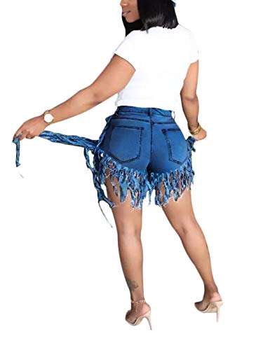 Jean Shorts for Women Juniors, Summer High Waisted Stretchy Frayed Raw Hem Tassels Denim Shorts
