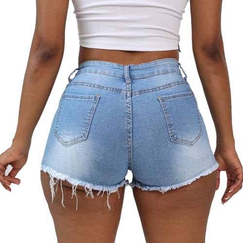 41UE3Y3uX8L.jpg Women Jean Short Ripped Hot Shorts Comfy Stretchy Women Fringed Denim Shorts