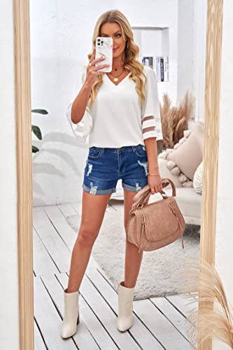 Women's High Waisted Rolled Hem Distressed Jeans Ripped Denim Shorts
