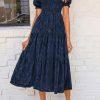 41UxhhHz4KL.jpg Women's 2025 Summer Casual Midi Dresses Square Neck Short Sleeve Smocked A Line Floral Flowy Elegant Boho Dress