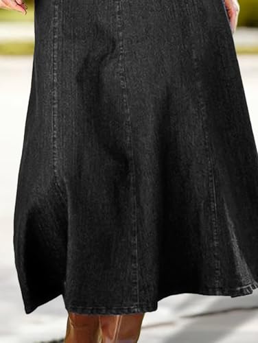 41VW-shoITL.jpg A-Line High Rise Vintage Wash Stitch Detail Long Denim Skirt Without Belt