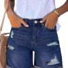 Women Jean Shorts Ripped Casual Summer Fashion Stretchy Classic Folded Hem Denim Shorts