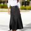 41WJX3DYAOL.jpg A-Line High Rise Vintage Wash Stitch Detail Long Denim Skirt Without Belt