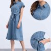 41WKvzyiKvL.jpg Denim Shirt Dress for Women's Casual Button Down Short Sleeves Belted Jean Midi Dress 2025 Trendy Outfits