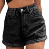 Women's Casual Roll Up Hem Jean Shorts Straight Leg High Waist Zipper Denim Shorts