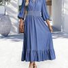 41WgQeFD8fL.jpg Women's Maxi Denim Dress with Pockets V Neck Jean Dresses Elbow Sleeve Elastic Waist Tiered Casual Fall Outfits 2025