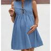 41WqzhpwMOL.jpg Women's Maternity Dresses Sleeveless Jean Sundresses Tie Front Flowy Short Denim Dress
