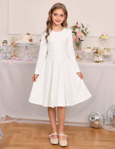 41WusQbTlWL.jpg Girls Long Sleeve Dress Lace Hem Knit Fall Winter Pullover Dresses for Girls 5-12Y