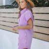 Denim Dress for Women Button Down Short Sleeves Casual Summer Jean Shirt Dresses with Pockets Frayed Hem