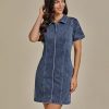 41XCtBhERL.jpg Denim Dresses for Women Summer Casual Zip Up Short Sleeve Western Short Stretchy Jean Dress with Pockets