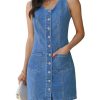 41XqtoolWaL.jpg Denim Dresses for Women Sleeveless Stretchy Jean Summer Casual Western Short Button Down Dress with Patch Pocket