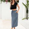 41YEsWflbZL.jpg Women's Midi Cargo Skirt High Waist Drawstring Summer Slit Dressy Casual Skirts with Pockets