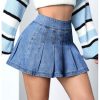 41YXw24gOSL.jpg Women's Casual High Waisted Pleated Hem Zipper Up Denim Skirt Short Skirts