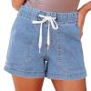41YqyFFZuKL.jpg Jean Shorts for Women High Waisted Pull On Drawstring Elastic Waist Trendy Stretchy Denim Jorts Summer Shorts