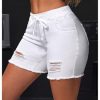41Ztcwqq79L.jpg Women's Ripped Jeans Drawstring Elastic Waist Skinny Denim Shorts Summer Short Pants