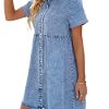 Women's Short Sleeve Button Down Flowy Tiered Babydoll Denim Dress