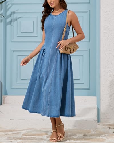 41a-7l2o2ML.jpg Women's Sleeveless Backless Denim Maxi Dress Casual A Line Cut Out Long Flowy Jean Tank Dress