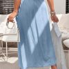 41a4NyurrVL.jpg Women Summer Elastic Waist Flowy Tencel Denim Maxi Skirt A Line Button Ruffle Cargo Long Jean Skirt Boho Lightweight
