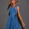 41aD0xL4xAL.jpg Denim Dress for Women Tie Shoulder Straps Sleeveless Backless Ruffle A Line Swing Babydoll Mini Jean Dresses