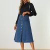 41aJp3O7c4L.jpg Womens' Denim Skirt High Waist Button Front A-Line Casual Summer Midi Jean Skirts with Pockets