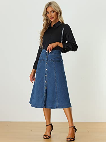 41aJp3O7c4L.jpg Womens' Denim Skirt High Waist Button Front A-Line Casual Summer Midi Jean Skirts with Pockets