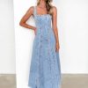 41aUpZJmpmL.jpg Jean Dress for Women 2025 Vintage Sleeveless Slim High Waist Frayed Raw Long Maxi Denim Dresses