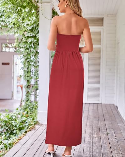 41acIkKx0HL.jpg Women Strapless Casual Loose Ruched Long Maxi Dress with Pockets