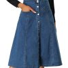 41azuwNpX5L.jpg Womens' Denim Skirt High Waist Button Front A-Line Casual Summer Midi Jean Skirts with Pockets