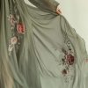41b2hrUpseL.jpg Womens Green Tulle Floral Beach Cover Up Sundresses with Belt Long Sleeves V Neck Summer Ruffle Tiered Dresses