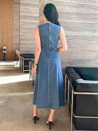 41b9IyfDMzL.jpg Women's Summer Casual Sleeveless Dresses Sleeveless Denim Dress With Rounded Neckline