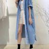 41bNUUnxYTL.jpg Women's Summer Casual Short Sleeve Long Denim Shirt Dress Casual Loose Button Down Jean Dress
