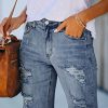 41bSRfMgxkL.jpg Women's Ripped Mid-Rise Denim Bermuda Shorts Frayed Raw Hem Stretch Jean Shorts