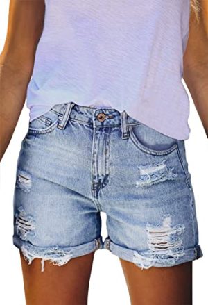 41bgNYbsYRL.jpg Women's High Waisted Denim Shorts Casual Ripped Summer Hot Short Jeans Frayed Distressed Jeans Shorts with Pockets
