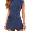 41bxGPLLVnL.jpg Denim Dress for Women with Pockets Slim Fit Summer Jean Dress Cap Sleeve Casual Mini Denim Dresses for Women 2025