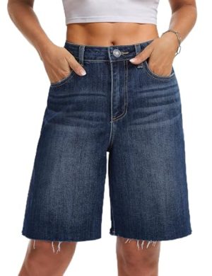 41c2QLoeMTL.jpg Women's Jorts Baggy High Waisted Jean Shorts Ripped Denim Bermuda Shorts Y2K Shorts