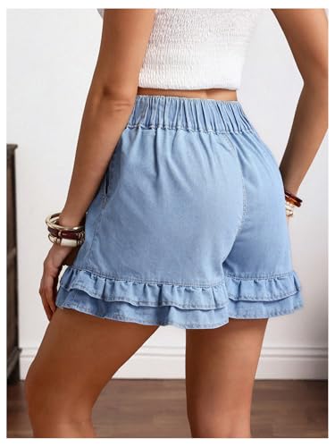 41c57M9l0JL.jpg Women's Button Front Ruffle Tiered Denim Shorts High Waist Loose Jean Shorts with Pockets