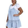 41cZBIRKPQL.jpg Women Denim Cami Dress Tie Shoulder Ruffle Hem Short Dresses Babydoll Wash Jean Sundress with Pocket