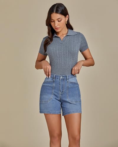 Jean Shorts for Women Trendy Mid Rise Casual Summer Jorts Distressed Cut Off Stretchy Denim Shorts with Pockets
